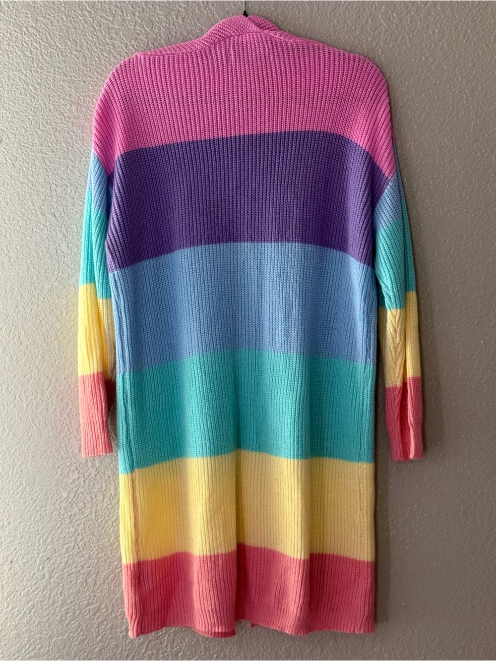 ZESICA XL Pastel Rainbow Colorblock Long Open Front Knit Cardigan Pockets - Picture 9 of 11